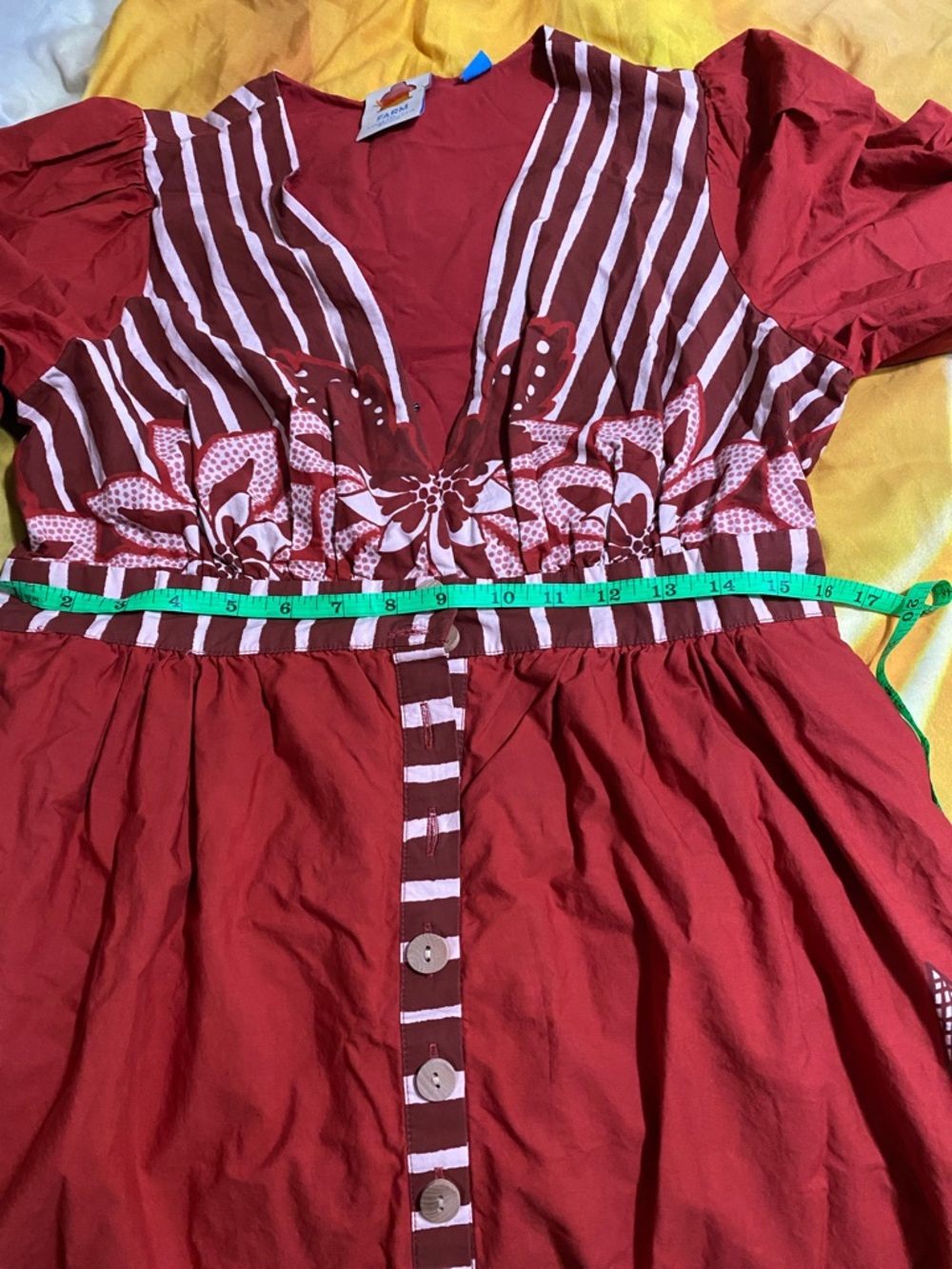 FARM Rio Red and White Long Sleeve Floral Maxi Dress